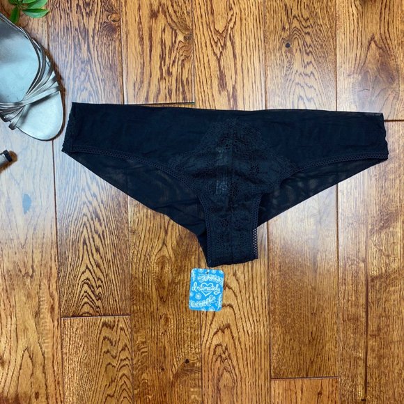 NWT Free People Serena Tanga Panties Cotton Lined Gusset Black Large ( 12-14) - Picture 6 of 9
